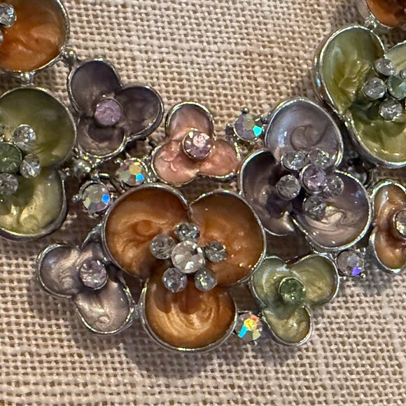 Enamel and Crystal Rhinestone Statement Necklace - Picture 4 of 11